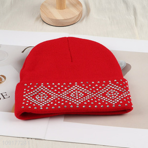 High Quality Winter Beanie Hat Unisex Rhinestone Knitted Skull Cap