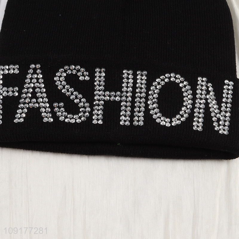 Factory Price Winter Bling Rhinestone Beanie Hat Cuffed Beanie Cap