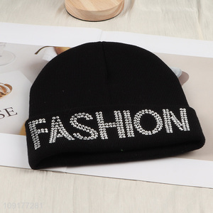 Factory Price Winter Bling Rhinestone Beanie Hat Cuffed Beanie Cap