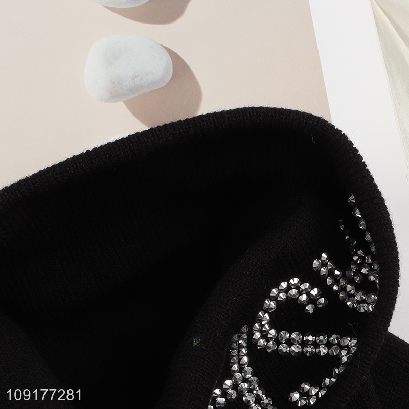 Factory Price Winter Bling Rhinestone Beanie Hat Cuffed Beanie Cap