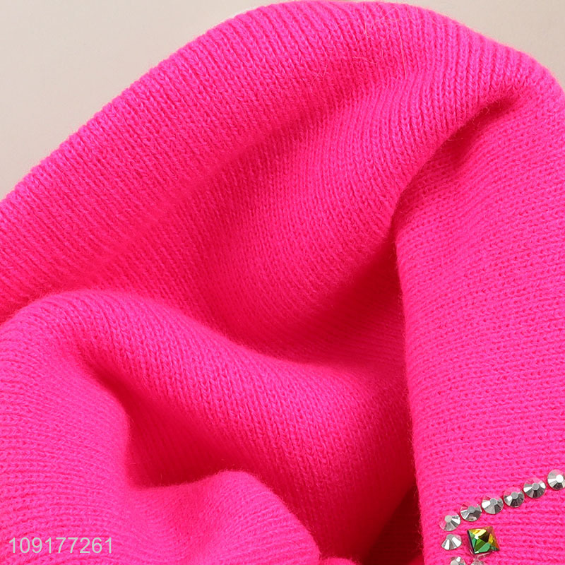 Good Quality Rhinestone Beanie Hat Winter Warm Knitted Beanie Cap