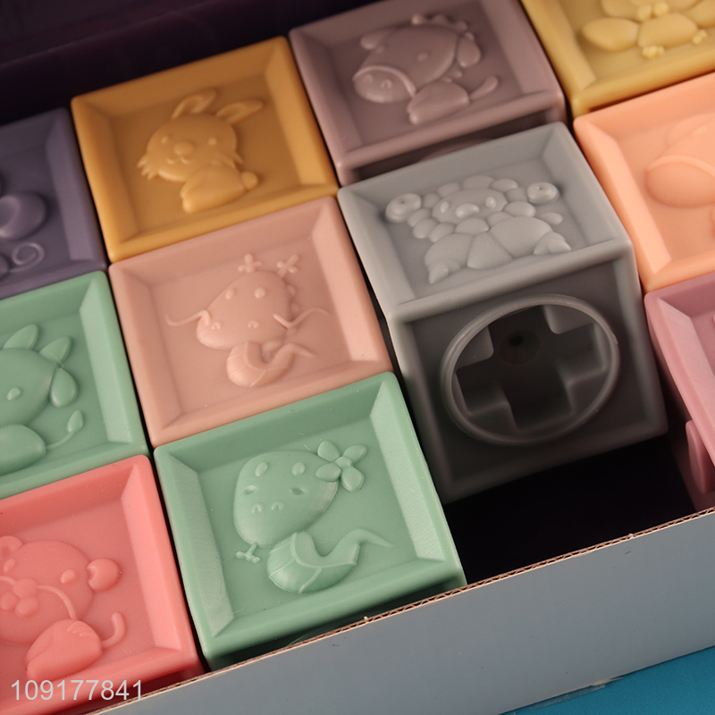 Top sale 12pcs soft blocks baby squeeze stacking bath toys