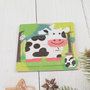 Wholesale Cartoon Cow Wooden Jigsaw Puzzle Montessori Toys for Kids