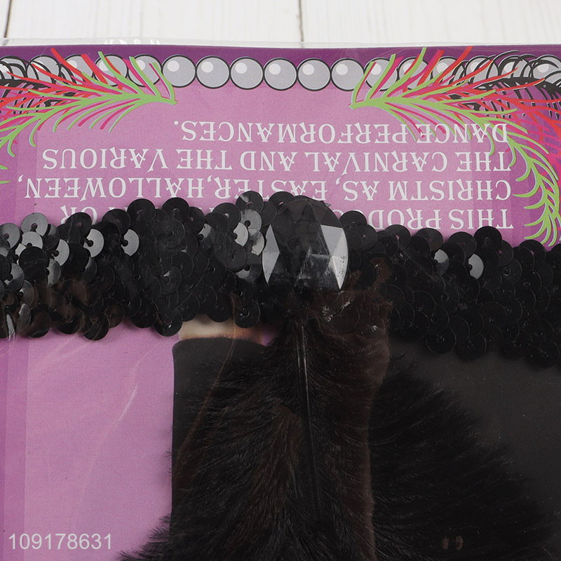 Wholesale Women Headband Beaded Sequin Feather Headband Party Costume Headband