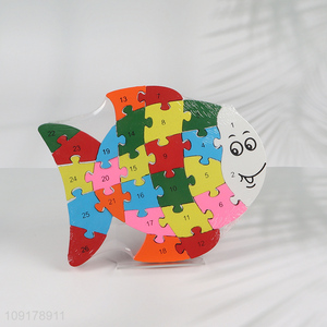 Factory Price Wooden Animal Alphabet Number Puzzle for Toddlers (Fish)