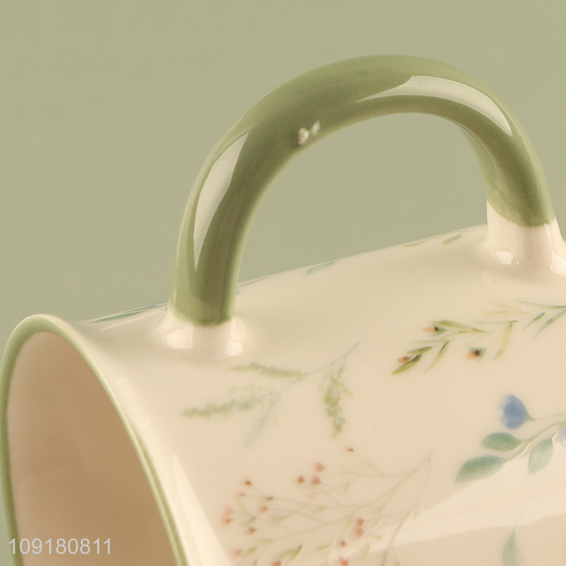Best selling flower printed ceramic water cup drinking cup