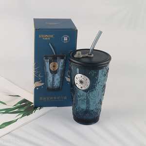 Online wholesale glass water cup drinking cup with straw