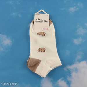 Low price bear printed polyester women ankle socks low cut socks