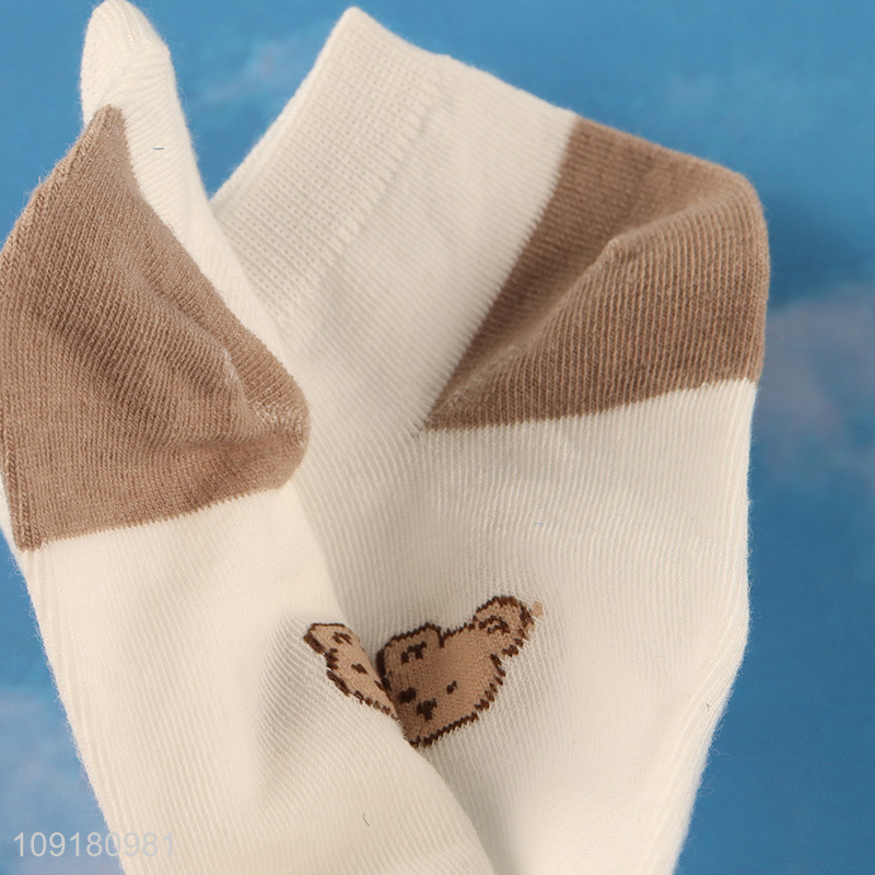 Low price bear printed polyester women ankle socks low cut socks
