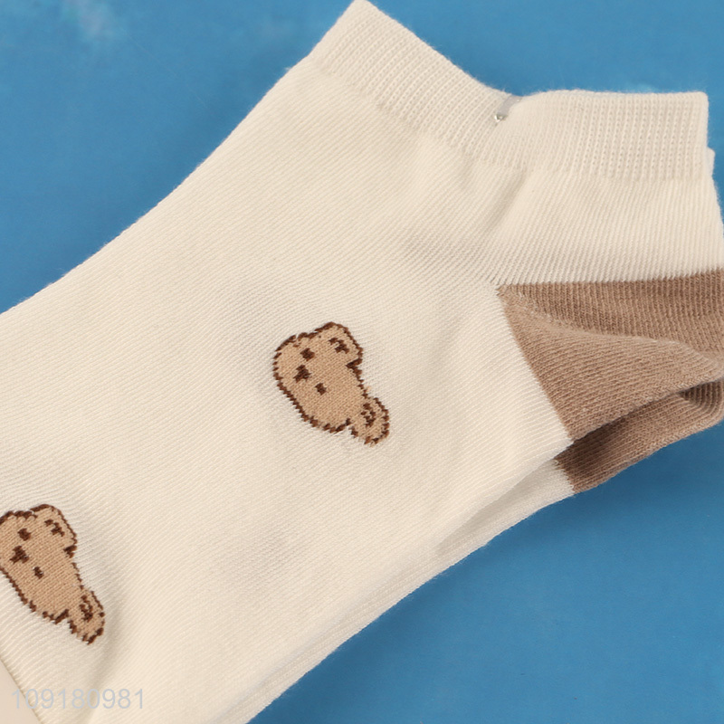 Low price bear printed polyester women ankle socks low cut socks