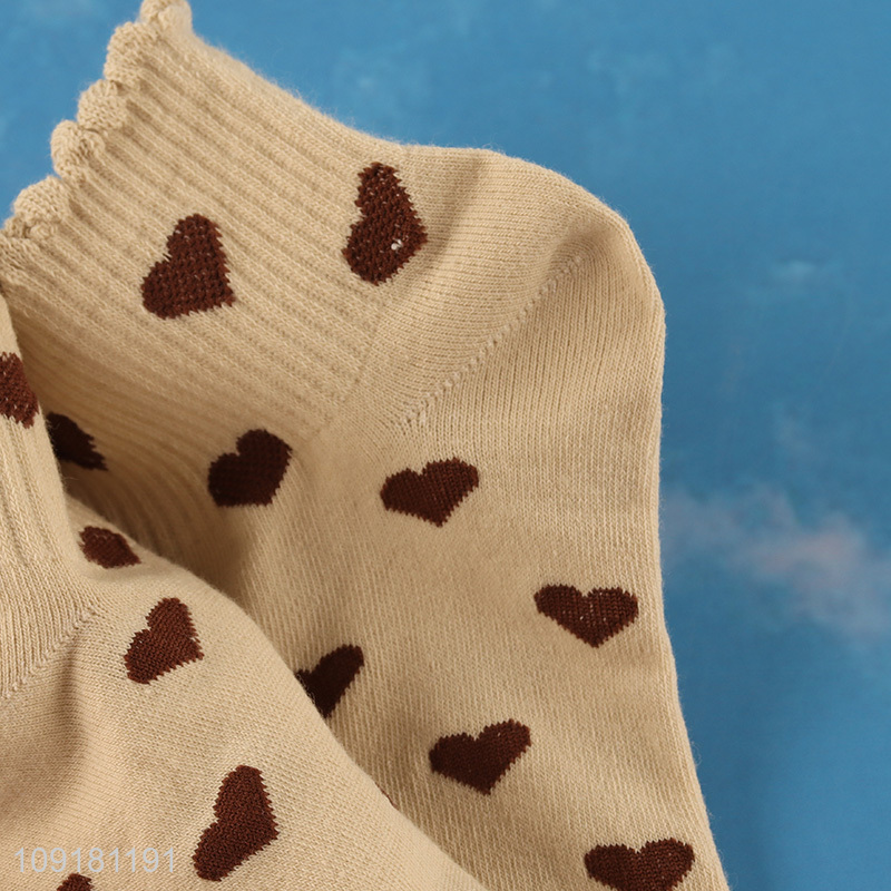Top selling heart printed ankle socks ruffle socks for girls
