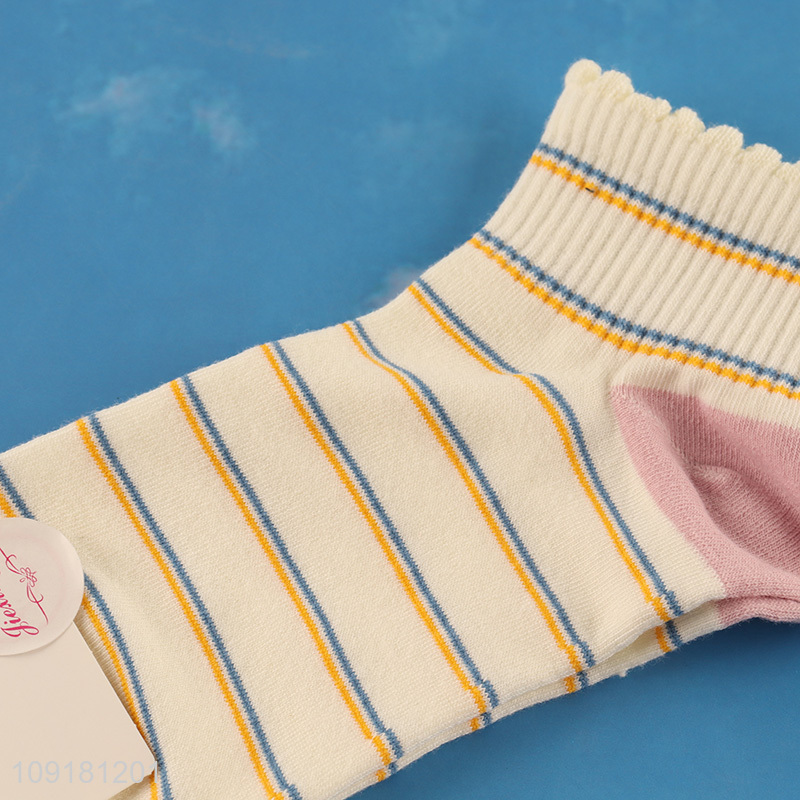China supplier fashion women striped socks ruffle socks