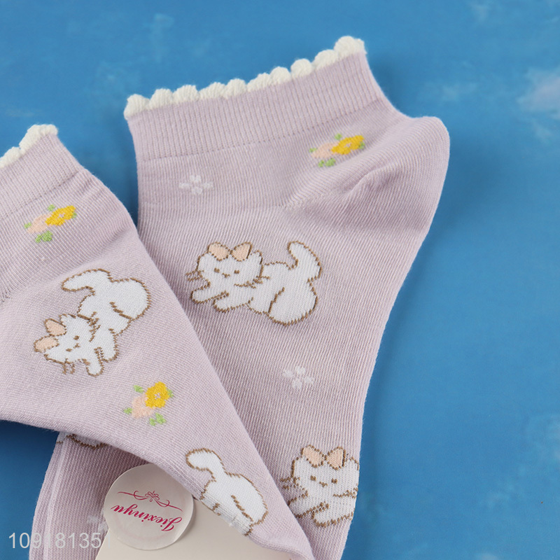 Low price cat printed cute girls ankle socks low cut socks