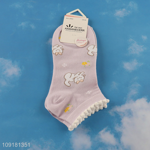 Low price cat printed cute girls ankle socks low cut socks