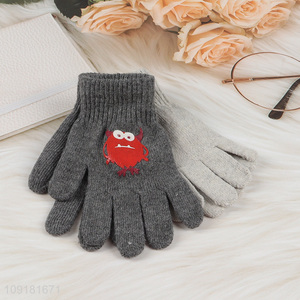 Good Quality 2 Pairs Kids Winter Gloves Full Finger Knitted Gloves