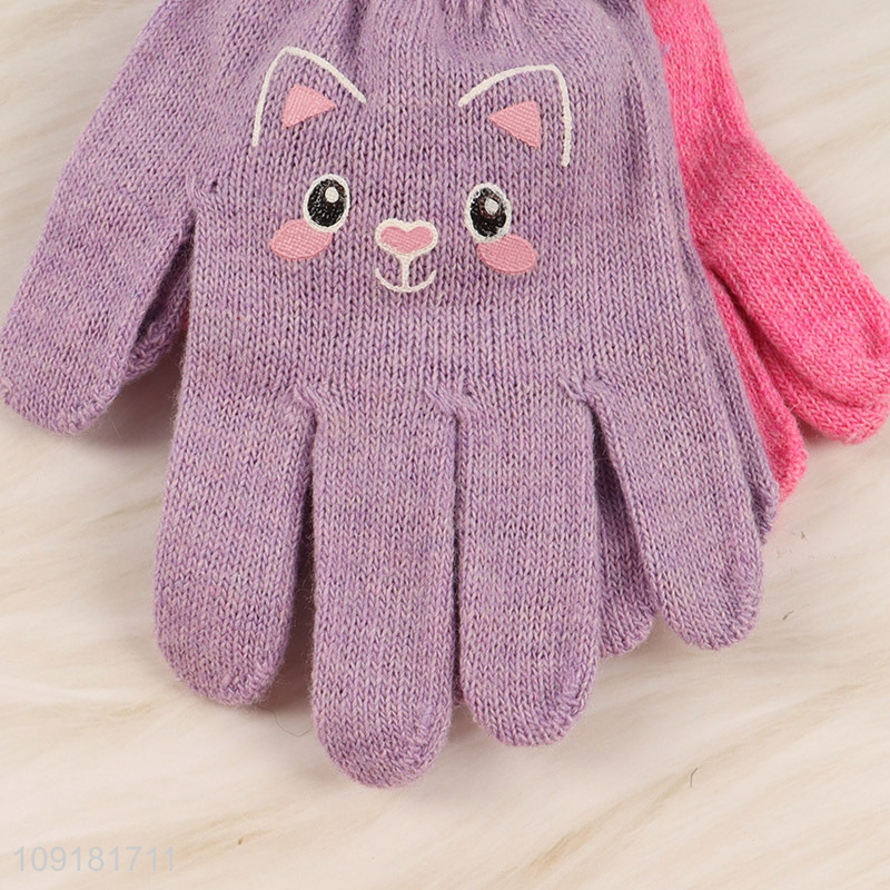 High Quality 2 Pairs Kids Winter Knitted Gloves Windproof Warm Gloves