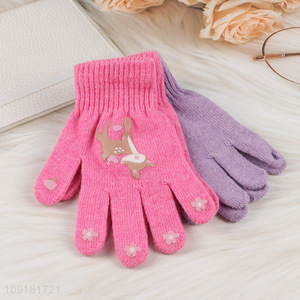 Factory Price 2 Pairs Kids Winter Warm Gloves Full-Finger Knit Gloves