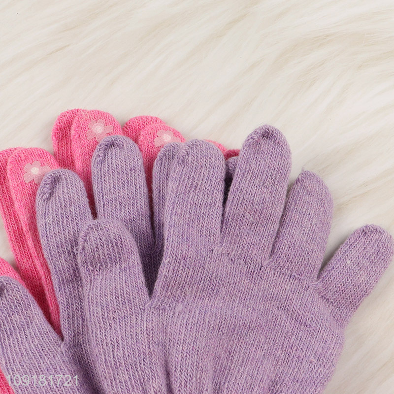 Factory Price 2 Pairs Kids Winter Warm Gloves Full-Finger Knit Gloves