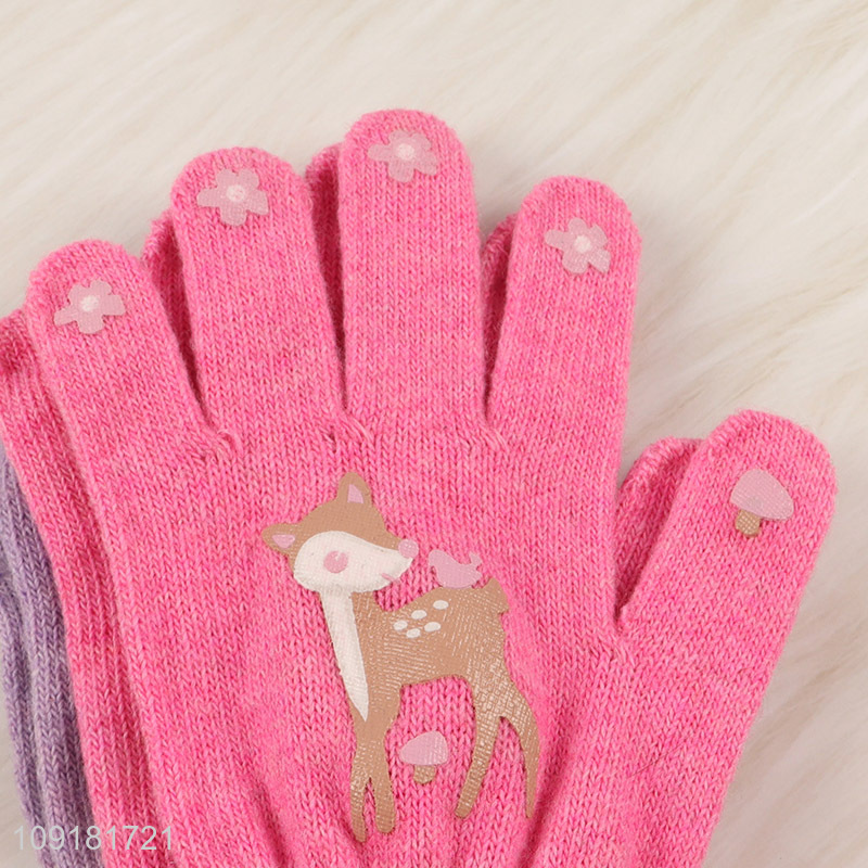 Factory Price 2 Pairs Kids Winter Warm Gloves Full-Finger Knit Gloves