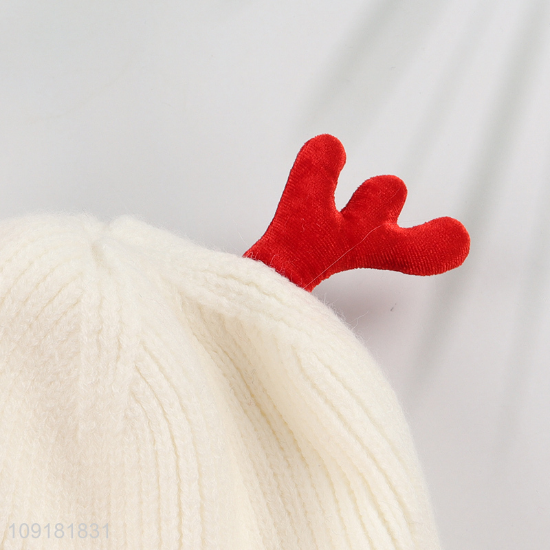 Wholesale Christmas Antler Beanie Hat Fleece Lined Beanie Cap for Women