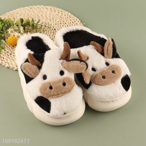 Hot selling cartoon dairy cow winter home slippers for girls