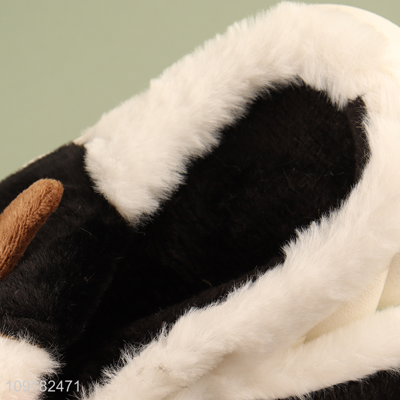 Hot selling cartoon dairy cow winter home slippers for girls