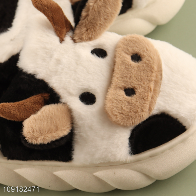 Hot selling cartoon dairy cow winter home slippers for girls