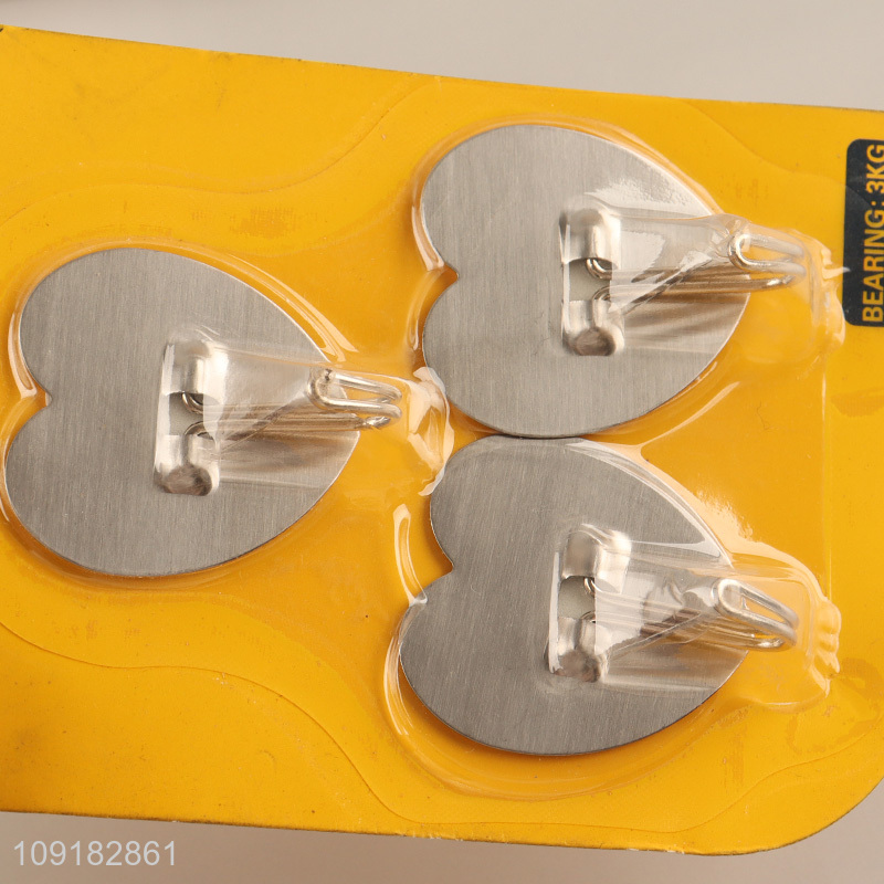 Hot selling 3pcs heart shape stainless steel sticky hook set