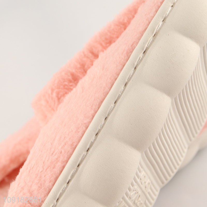 Hot selling pink cotton winter plush women home slippers