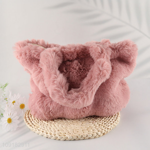 Most popular pink fashion plush women handbag tote bag for sale