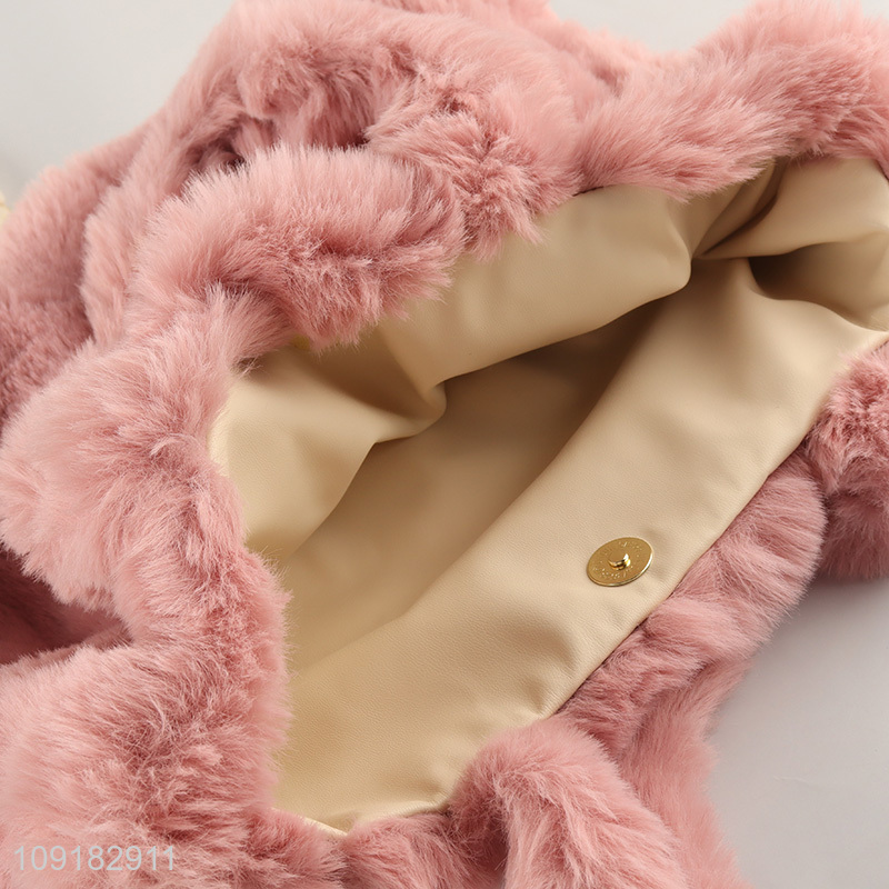 Most popular pink fashion plush women handbag tote bag for sale