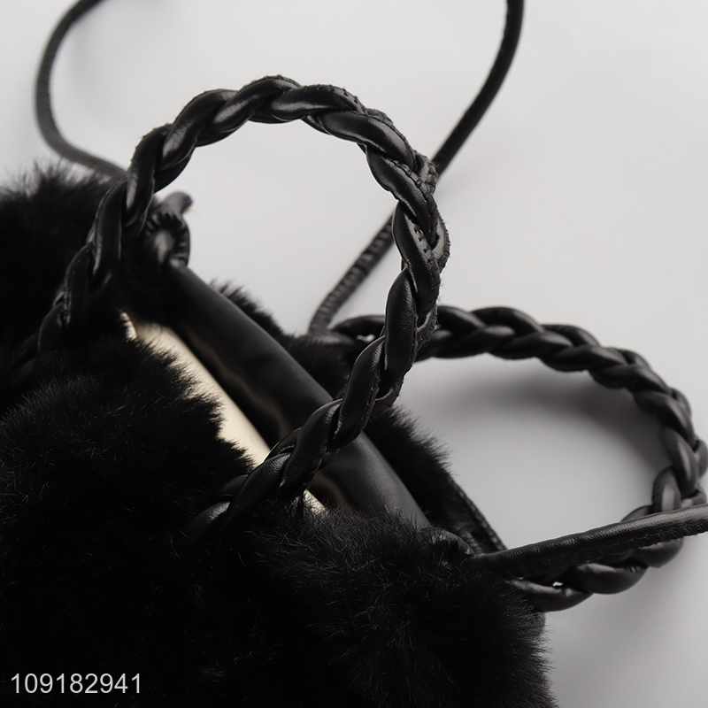 Latest products black plush bag women handbag messenger bag