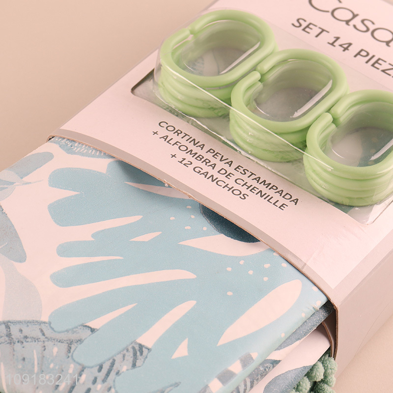 Most popular household waterproof shower curtain floor mat set