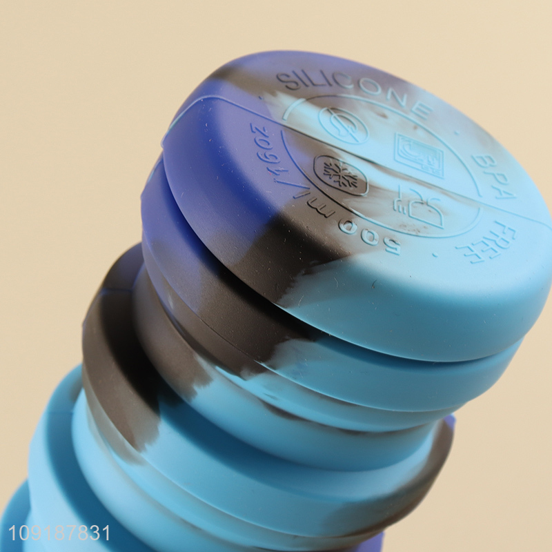 Good Quality 500ML Collapsible Silicone Water Bottle for Camping