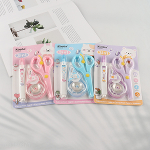 New Product 3PCS Stationery Set with Correction Tape, Correction Fluid and Scissors