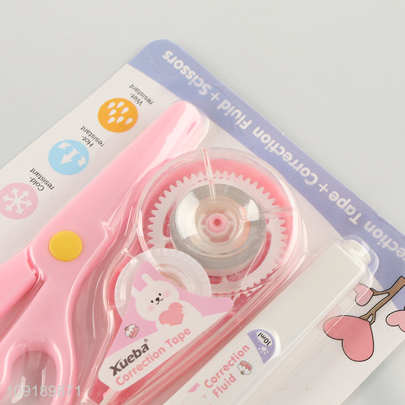 New Product 3PCS Stationery Set with Correction Tape, Correction Fluid and Scissors