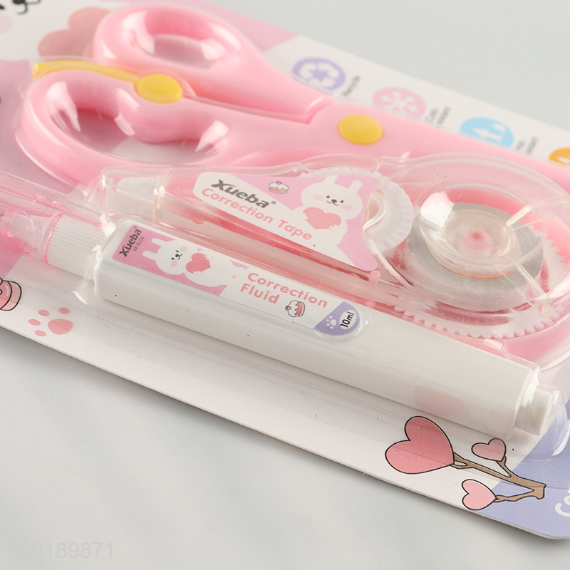 New Product 3PCS Stationery Set with Correction Tape, Correction Fluid and Scissors