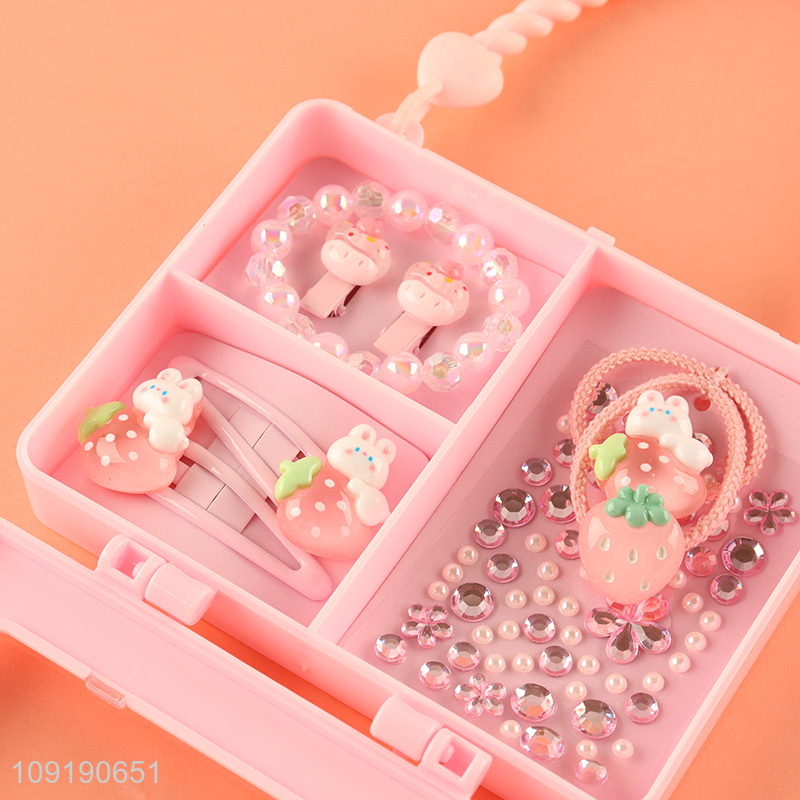 Factory Supply Girls Handbag Hair Clips Hair Ties Bracelet Rhinestones Set