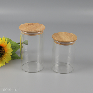 Top selling round clear home kitchen storage jar with bamboo lid