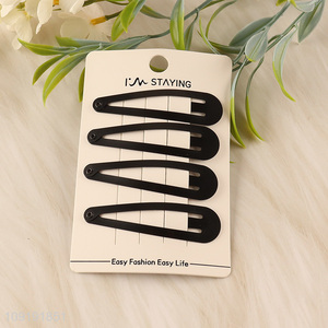 Hot Selling 4 Pieces Black Metal Hair Clips Snap Hair Clips Set