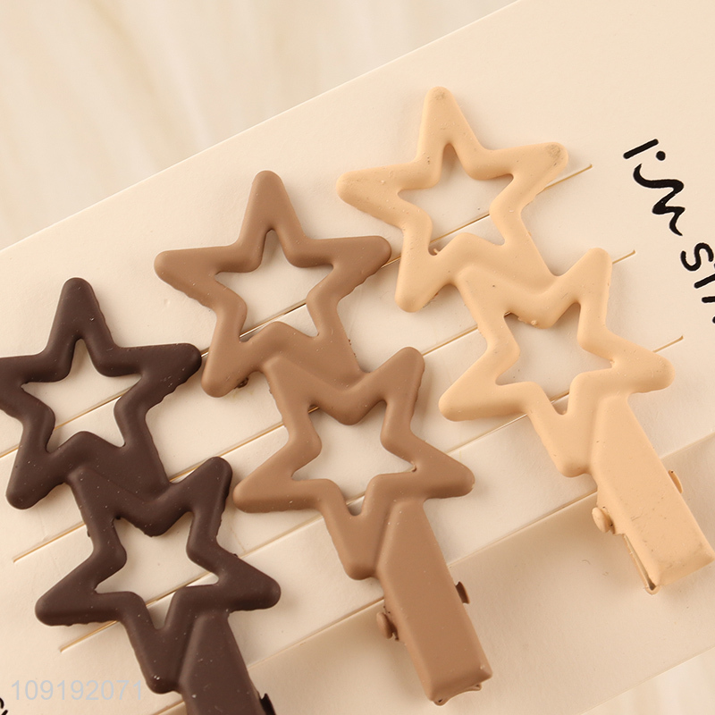 Factory Price 3 Pieces Matte Alligator Hair Clips Star Bang Clips
