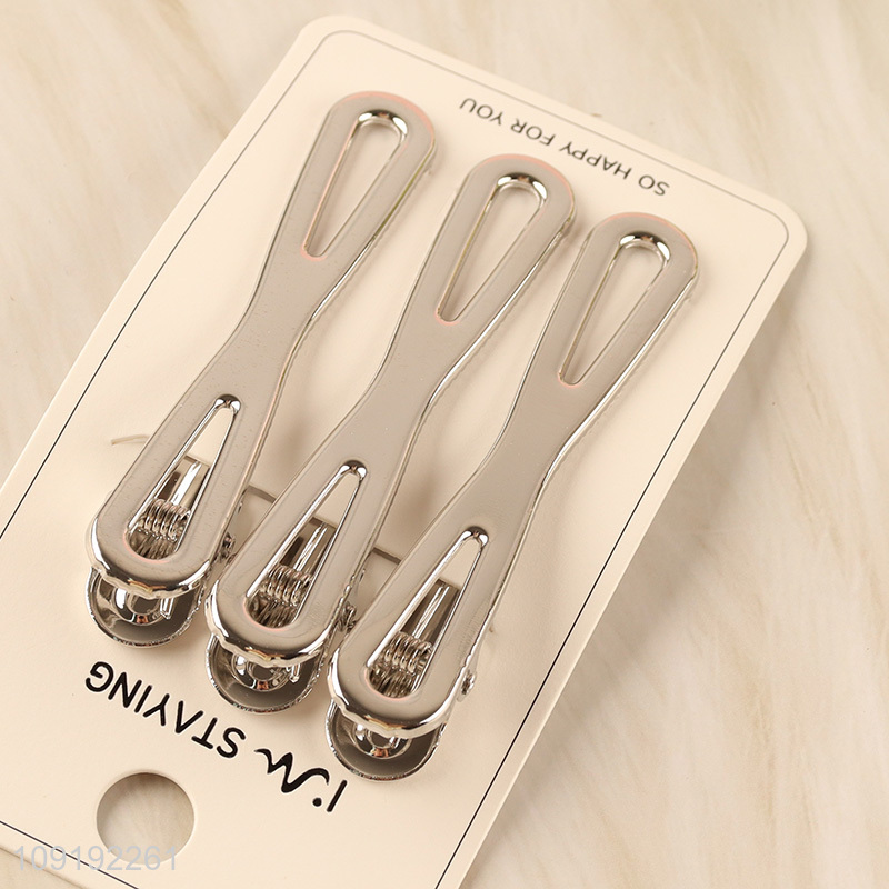 Wholesale 3 Pieces Silver Alligator Hair Clips Metal Hair Accessories