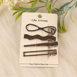 High Quality 4 Pieces Silver Metal Hair Clips Hairpin Set for Women