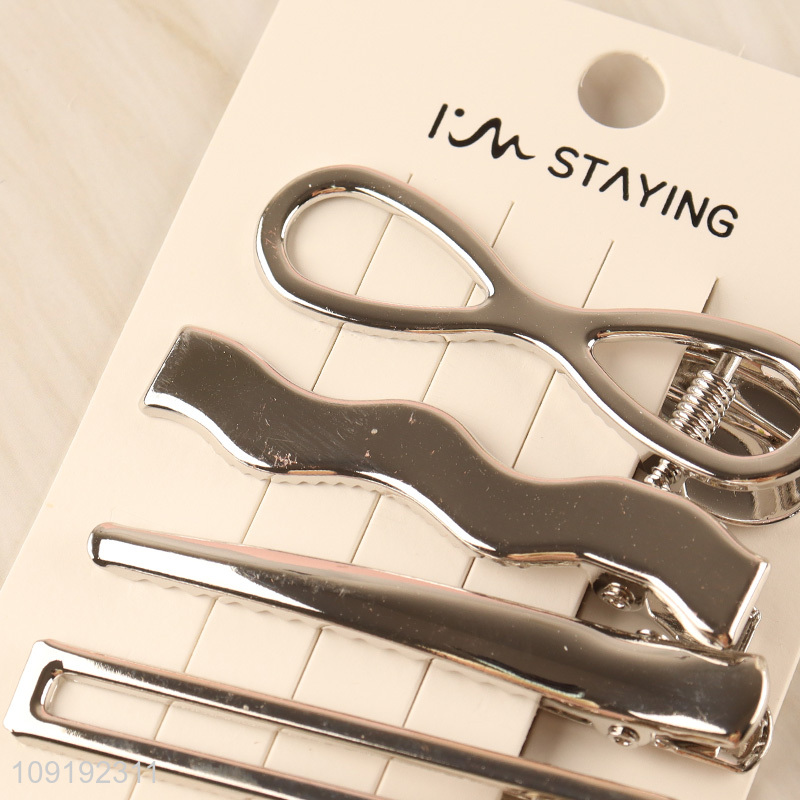High Quality 4 Pieces Silver Metal Hair Clips Hairpin Set for Women
