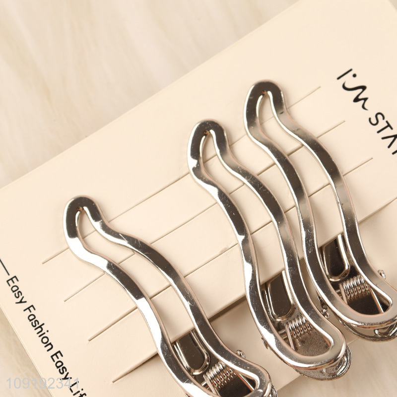 Factory Supply 3 Pieces Silver Metal Hair Clips Set for Women Girls