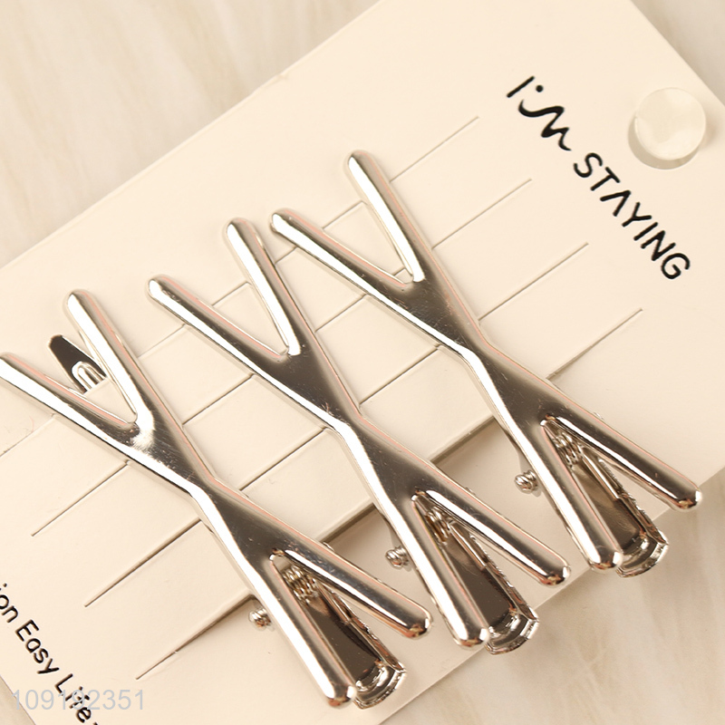 Wholesale 3 Pieces Silver Hair Clips Metal Hair Pins for Kids Girls