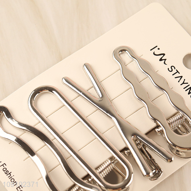 New Arrival 4 Pieces Silver Metal Hairpins Metal Hair Clips Wholesale