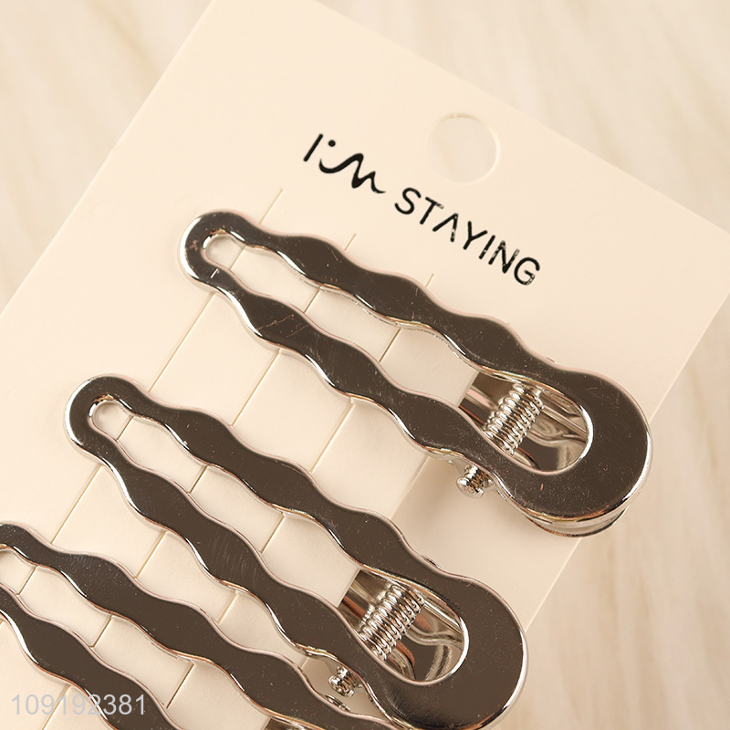Hot Selling 3 Pieces Silver Metal Hair Clips Set for Women Girls Kids