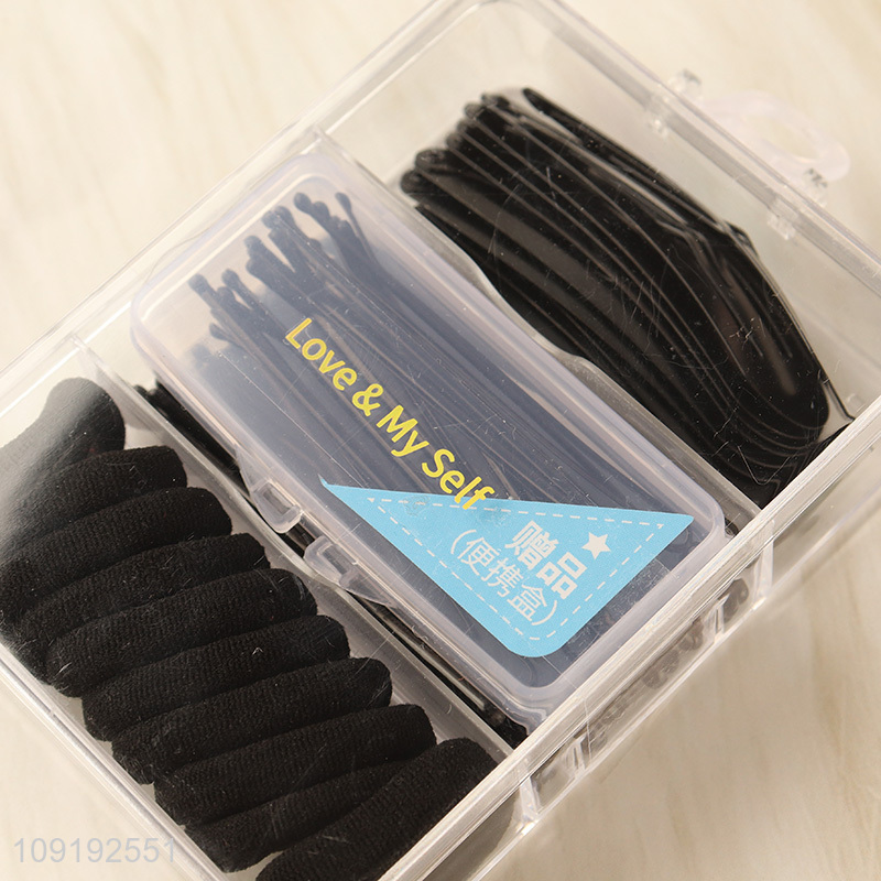 Hot Selling Black Hair Ties And Hair Clips Set for Women Girls