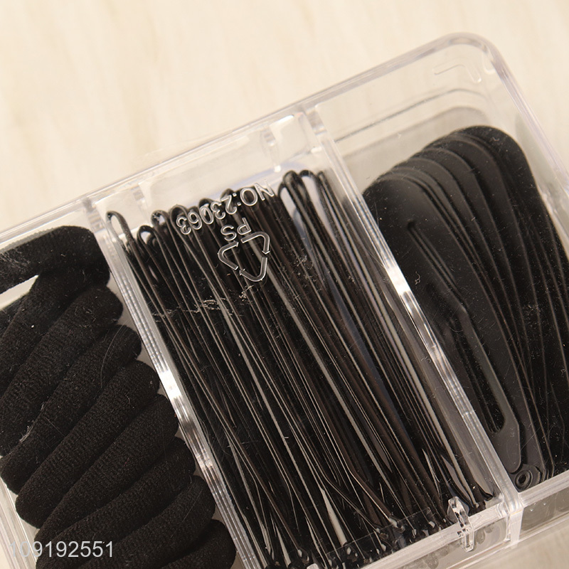 Hot Selling Black Hair Ties And Hair Clips Set for Women Girls